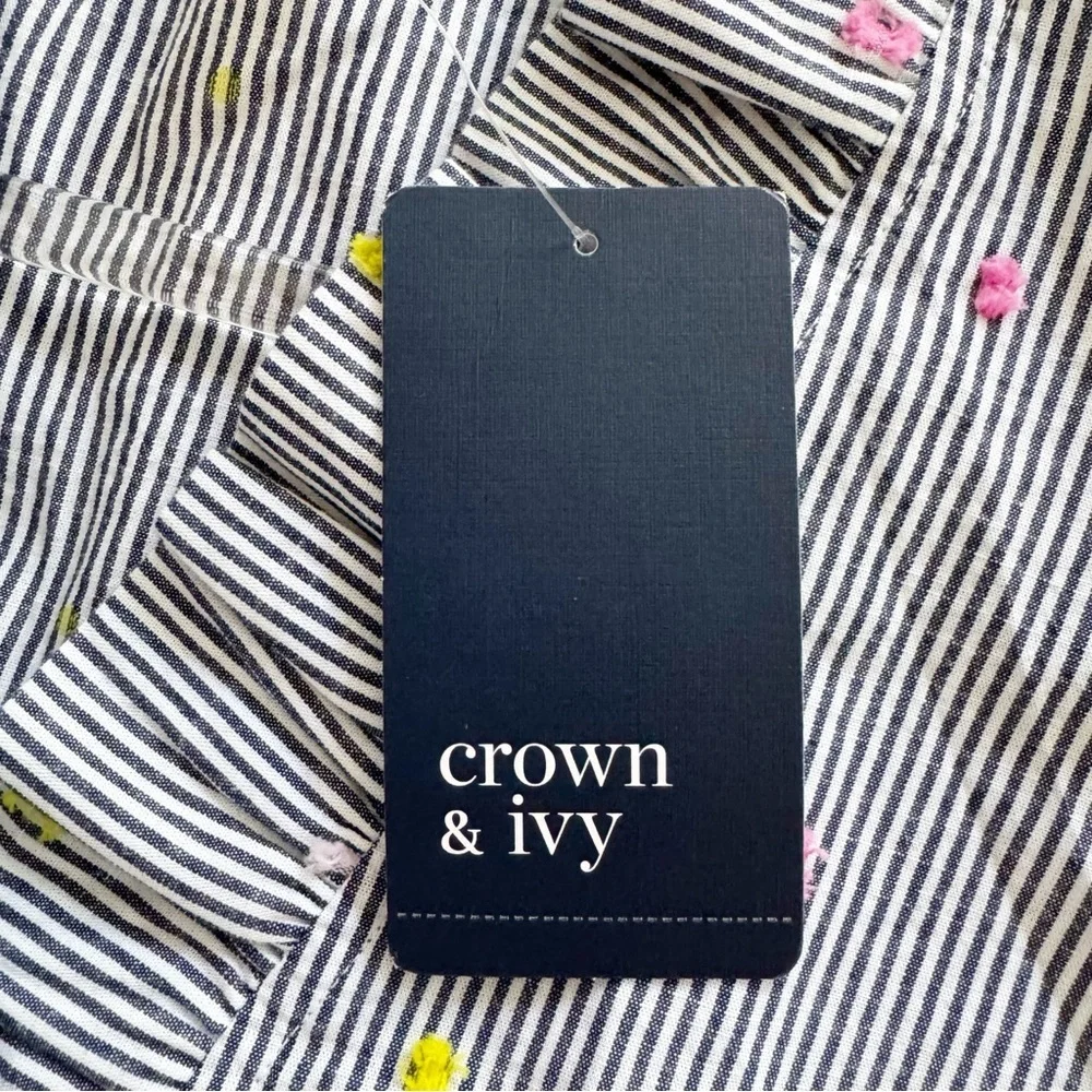 Crown & Ivy Striped Ruffle Neck Sleeveless Top - Size XL - Picture 6 of 7